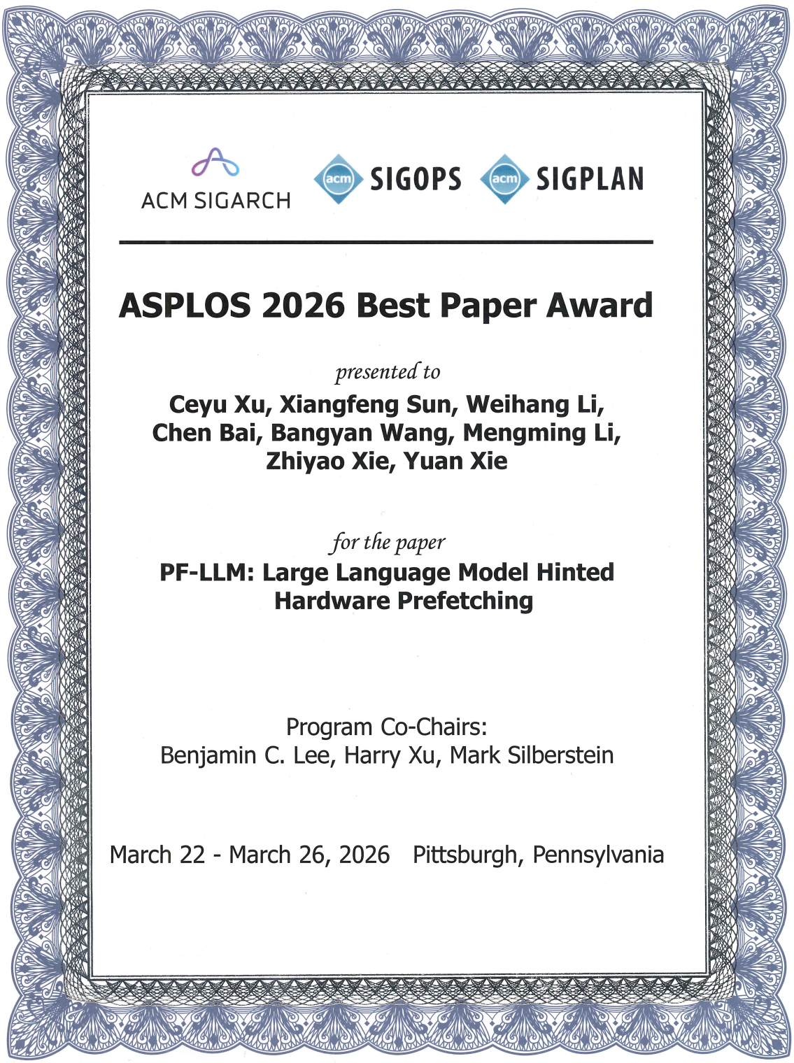 ASPLOS 2026 Best Paper Award